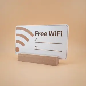 2D Flat 1PCS Acrylic WiFi Sign - HD Printed with Solid Wood Base Clearly Displays Network Name and Password Ideal for Home Office Cafe or Hotel Decor