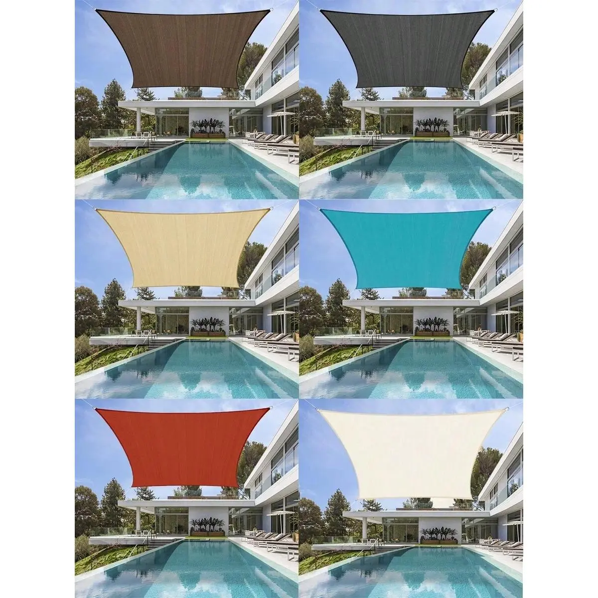 1 Set Large Sun Shade Sail Rectangle Waterproof 95% UV Block For Patios Garden Swimming Pool Outdoor Camping With Installation Steel Cables