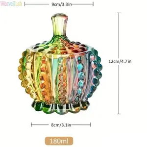 HavenThread 180ml Rainbow Crystal Texture Glass Jar with Lid, Multi-Purpose Storage Canister for Kitchen, Gaming, Sports Shop & Jewelry Display Decor
