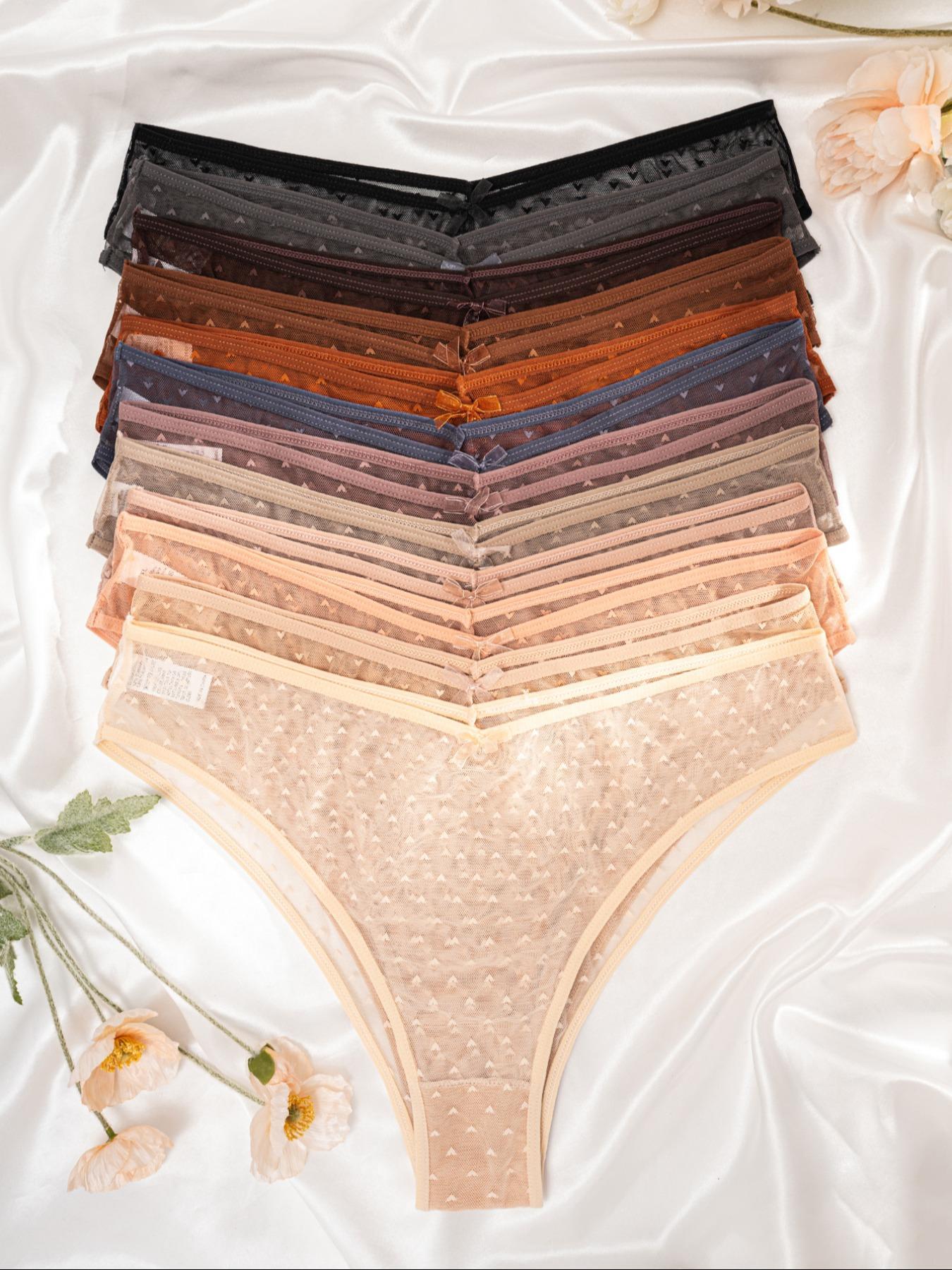 【Plus Size】all Over Heart Print Bow Front Sheer Thong, Pastel Underwear for Women, Soft Comfy Feminine Breathable Panty Thong Bottom for Daily Wear, Panties for Women, Women's Underwear for All Seasons