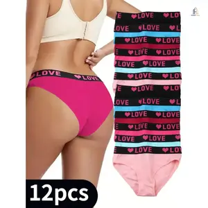 2026 Women's 12 Pack High Rise Panties Set, Soft Cotton Breathable Letter Tape Waistband, No Show Comfortable Stretchy Underwear for Everyday Wear