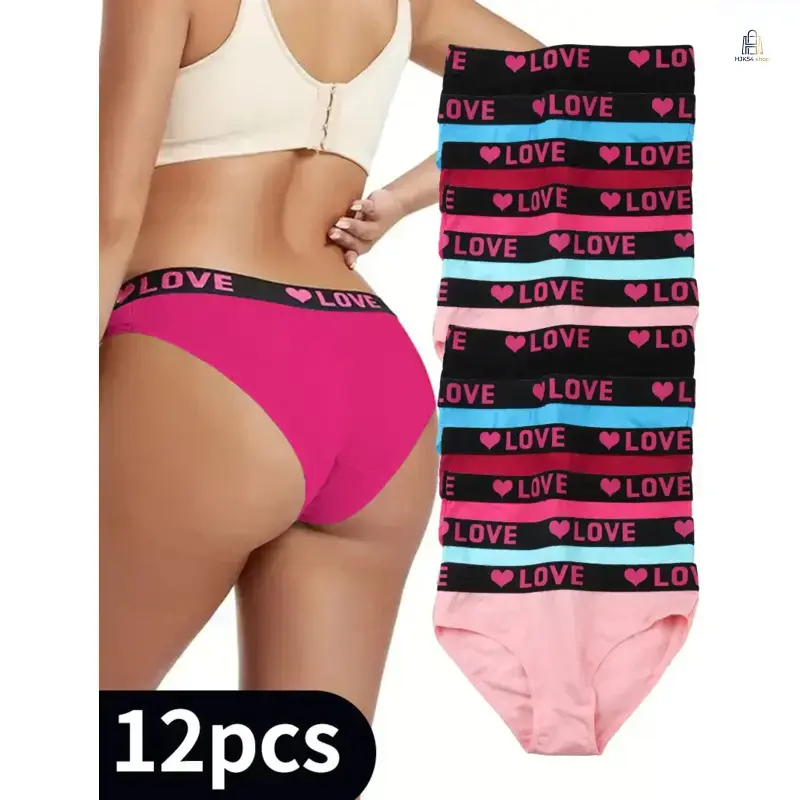 2026 Women's 12 Pack High Rise Panties Set, Soft Cotton Breathable Letter Tape Waistband, No Show Comfortable Stretchy Underwear for Everyday Wear