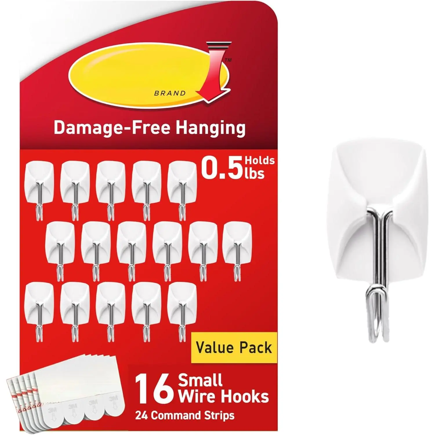 Small Wire Toggle Hooks, 16 Hooks and 24 Strips, Damage-Free Hanging Wall Hook with Adhesive, No Tools Required, Great for Home, Kitchen, and Office Organization, Holds up to 0.5 lb