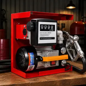 ARCH 110V Self-Priming Diesel Fuel Transfer Pump Kit with Manual Nozzle, Electric Oil Pump with Flow Meter, 13FT Hose & Fuel Nozzle Assembly, 60L/min 16GPM Heavy-Duty Iron Construction for Kerosene Transfer, Red Steel