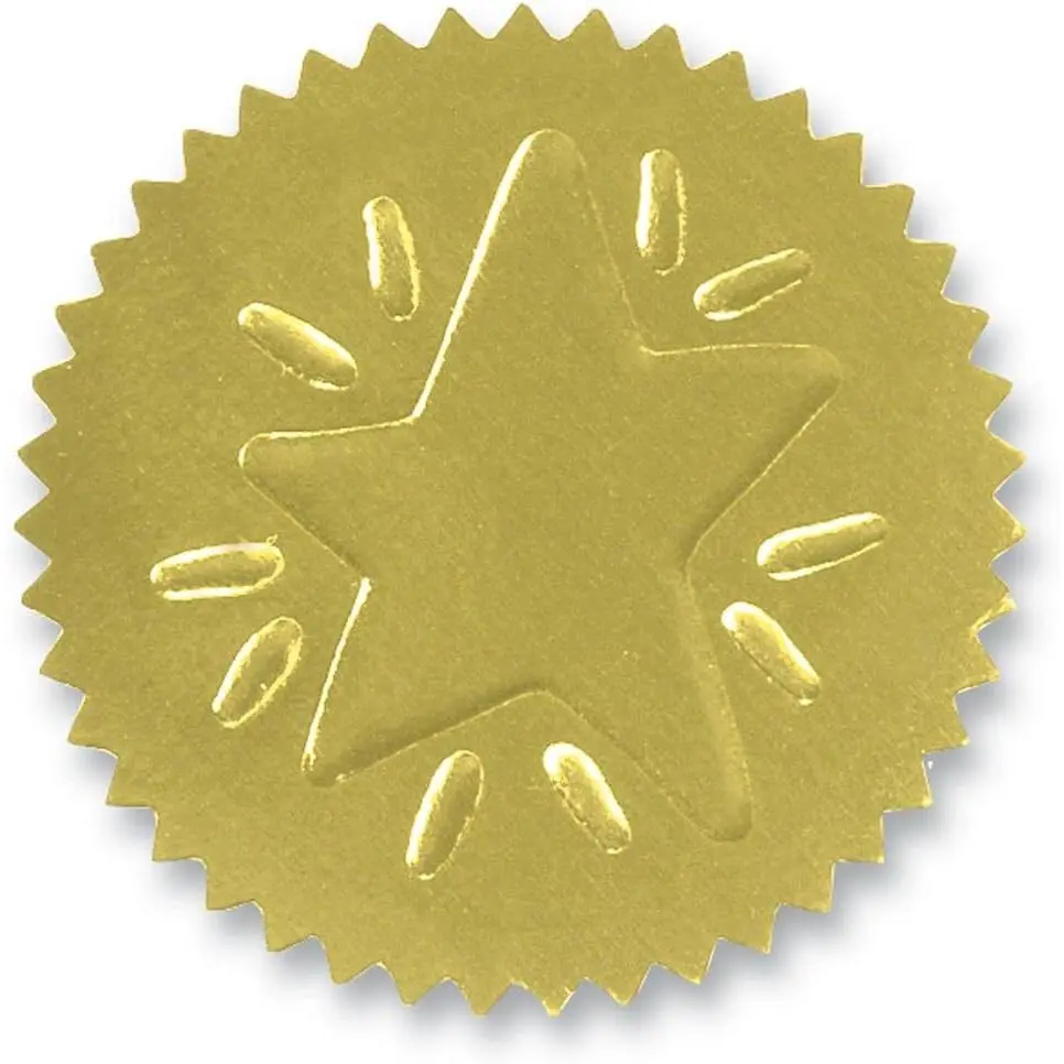 Foil Rising  Serrated  Mini Certificate Seals, 1 Inch, Self Adhesive, 50 Count, Embossed Seals for , Achievement and Award Stickers for School, Work, Diploma