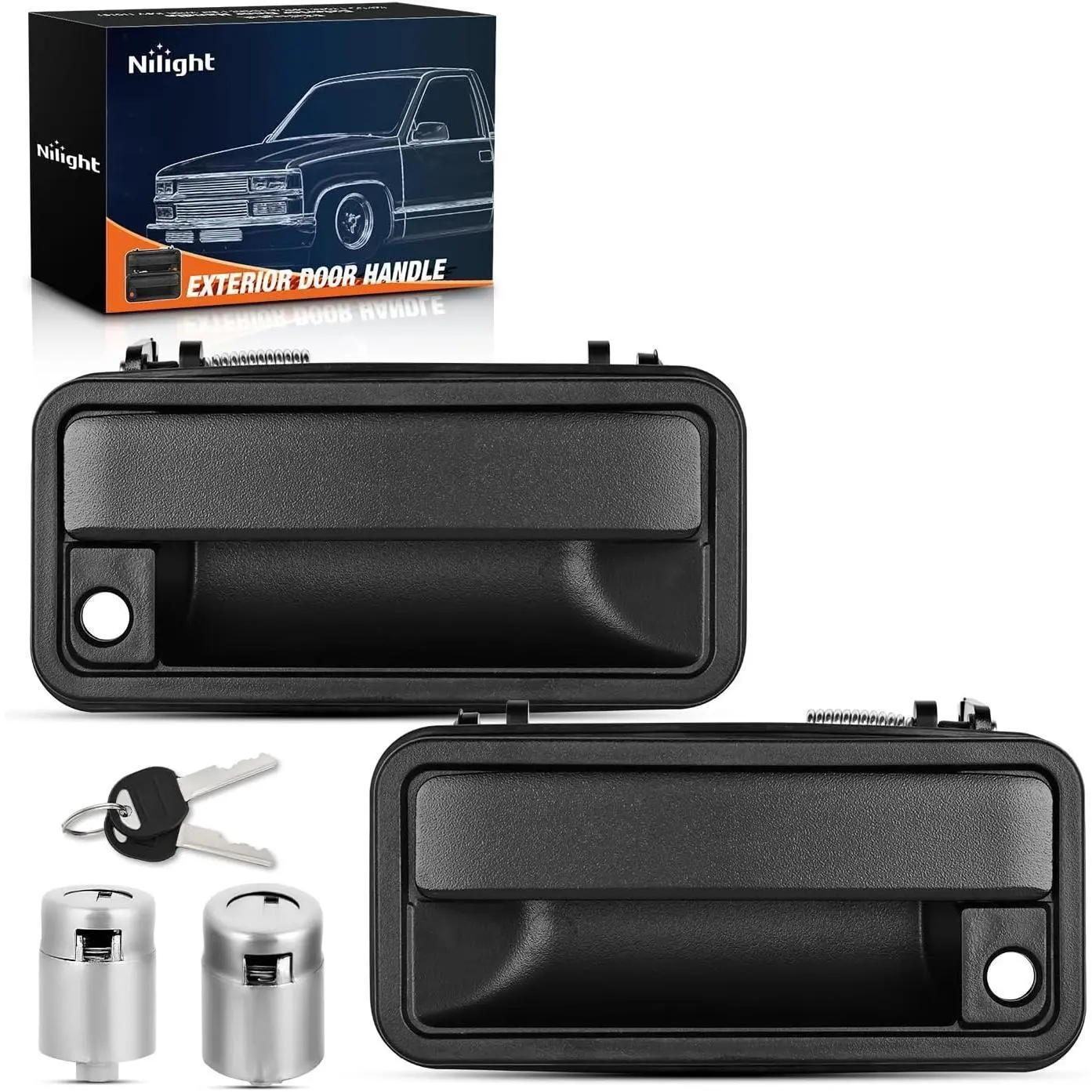 Nilight 2PCS Exterior Car Door Handle Front Left Right with Lock Cylinder for 1988 89 90 91 92 93 94 Chevy,1992-1994 GMC Yukon C1500 C2500 C3500 K1500 K2500 K3500 Replaces#15742229,15742230,GM1310172