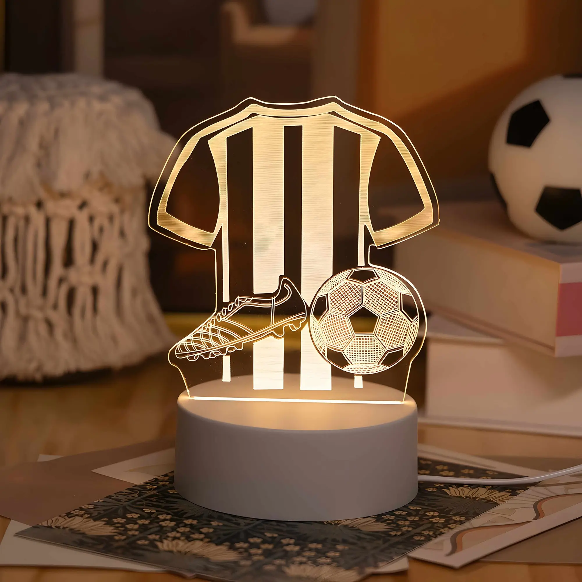 USB Creative Glowing Soccer Jersey Night Light, Desktop Decorative Lamp, Bedroom Living Room Study Desk Lamp, Unique Tabletop Lighting