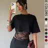 1pc Cropped T-shirt with Lace Splicing, Loose Layered Design, Sexy Daily Commute Wear Summer, Daily Wear Top