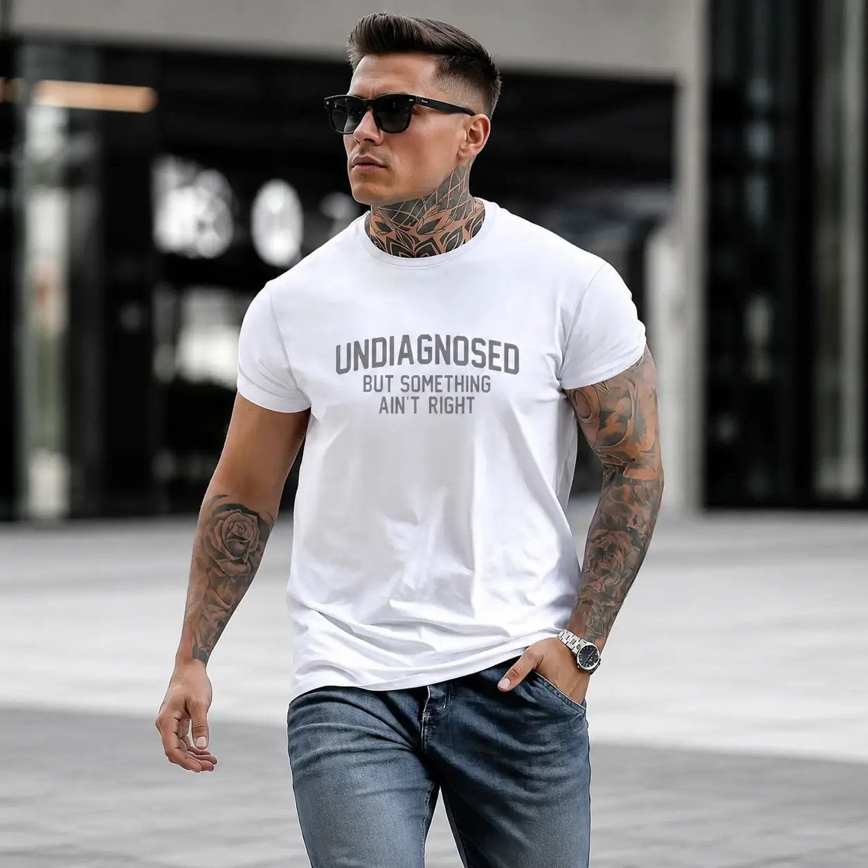 Men's Short Sleeve Round Neck T-Shirt - Undiagnosed But Something Ain't Right Sarcastic Mental Health Humor Print, Casual Street Menswear, Relaxed Fit Sports Top Casual Apparel, Shortsleeve, Tshirt, Graphic Print, Humorous Quote, Pure Cotton