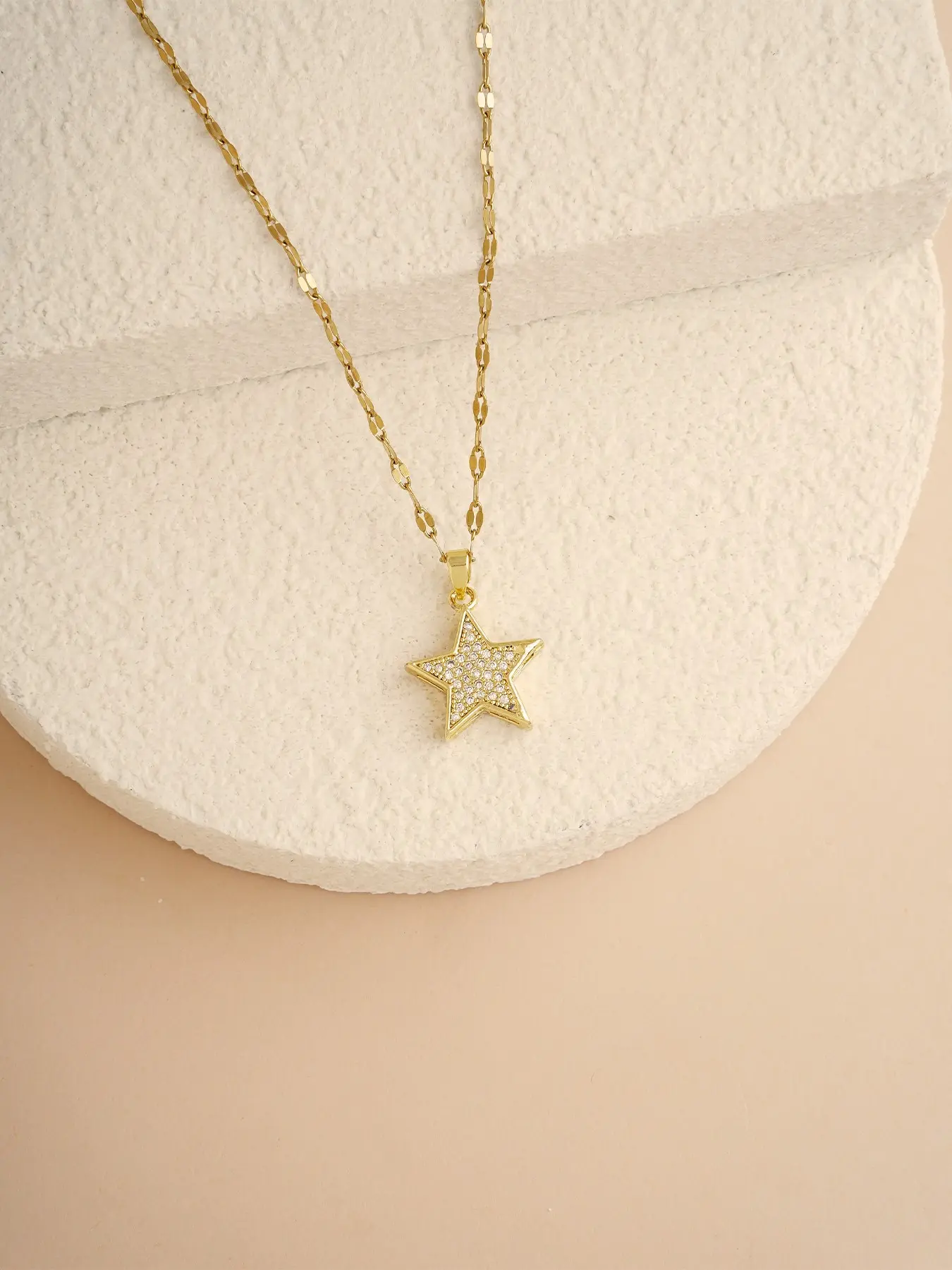 18K Gold Plated Paved Cubic Zirconia Star Pendant Necklace, Dainty Five Pointed Star Charm Necklace Trendy Jewelry Gift for Women Girls