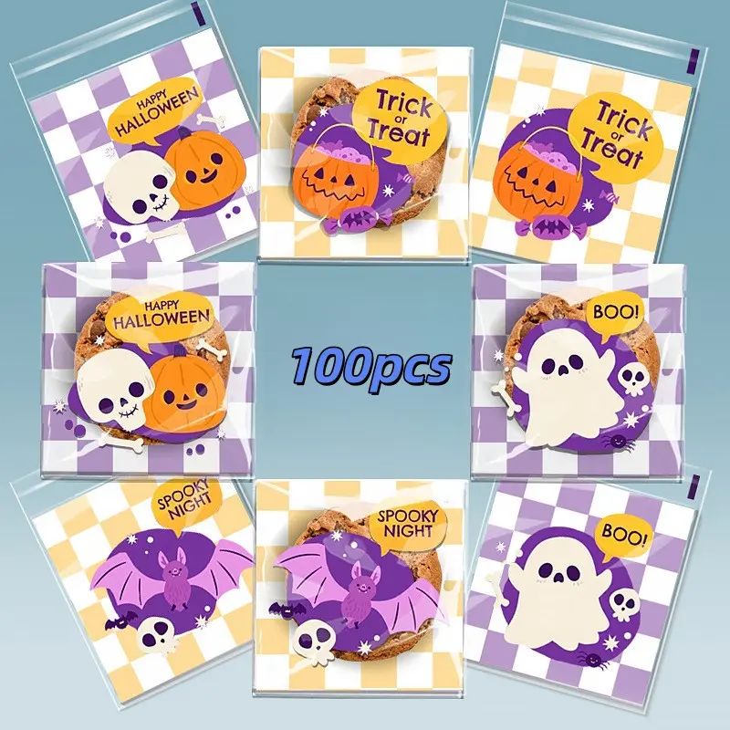 100pcs Halloween Seal Bags, Moisture-Proof & Leak-Resistant, Thick Durable Design, Cute Ghost Pumpkin Print, Party Candy Packaging