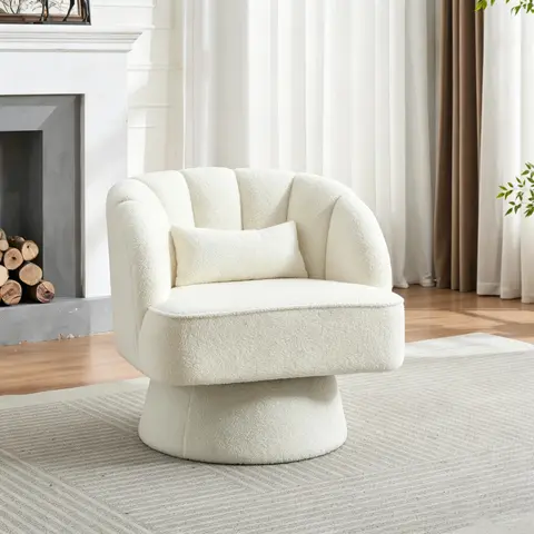 IdealHouse Ultra-Plush 360° Swivel Barrel Accent Chair - Velvet Fabric Single Person Fully Padded Chair with Cushions, Mid-Century Lounge Arms, Thick Padding, Vertical Striped Backrest, Easy Setup for Living Room Furniture