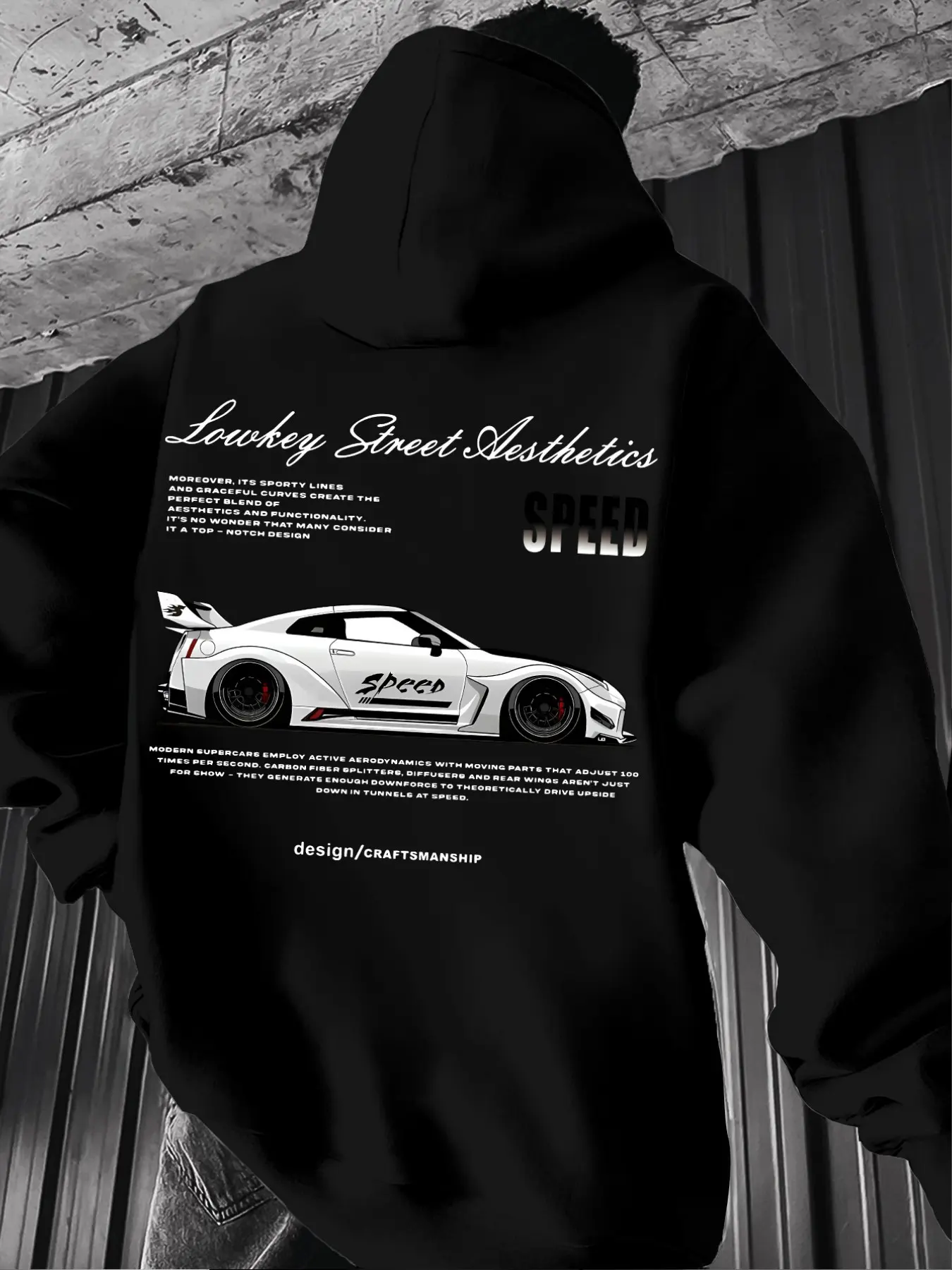 Streetwear Super Car Side View Print Hoodie, Couple Simple Clean Long Sleeve Top, Casual Sporty Sweatshirt for All Seasons