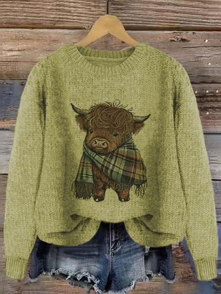 Women's Cartoon Animal Print Round Neck Sweater, Casual Long Sleeve Crew Neck Jumper for Fall & Winter, Fashion Women's Knitwear for Daily Wear, Tops