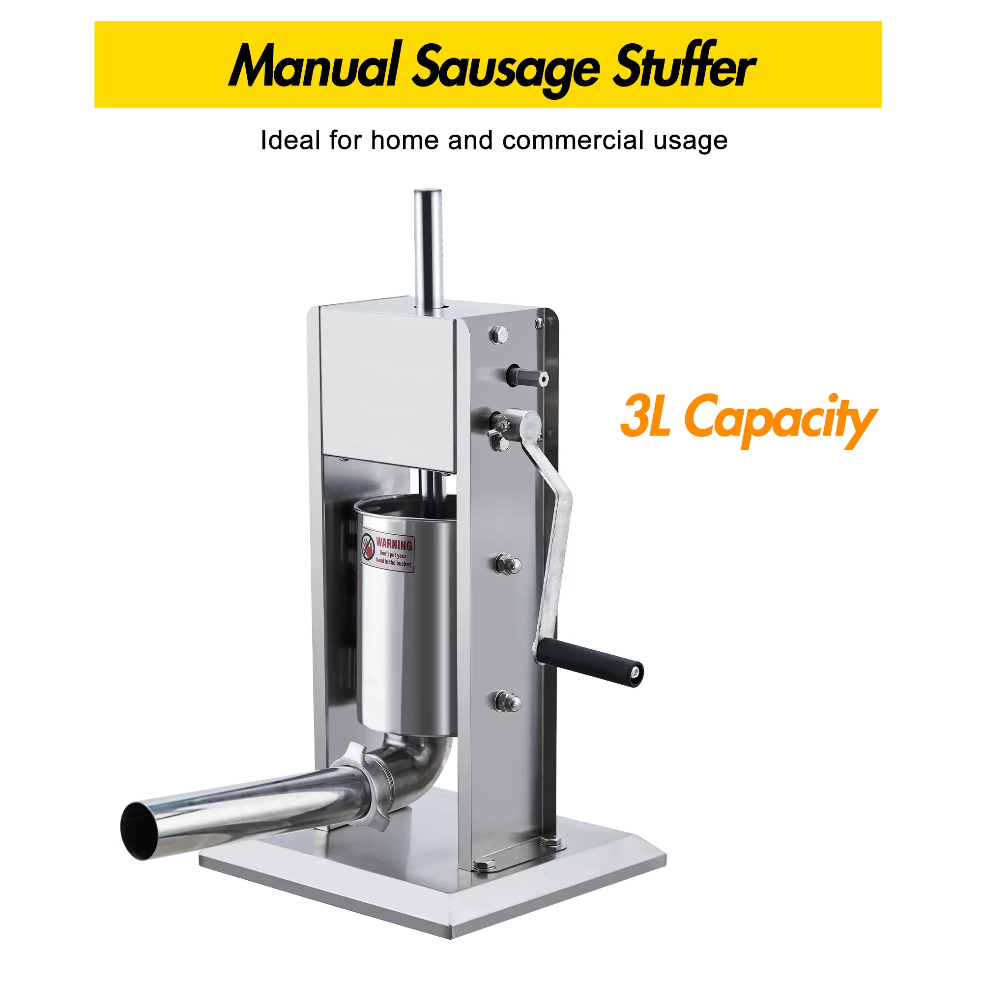 Manual Sausage Stuffer 3L 304 Stainless Steel – Dual Speed, Heavy Duty Meat Filler Machine with 4 Stuffing Tubes – For Home, Commercial, Restaurant, Hot Dogs, Salami, Sausage Filling