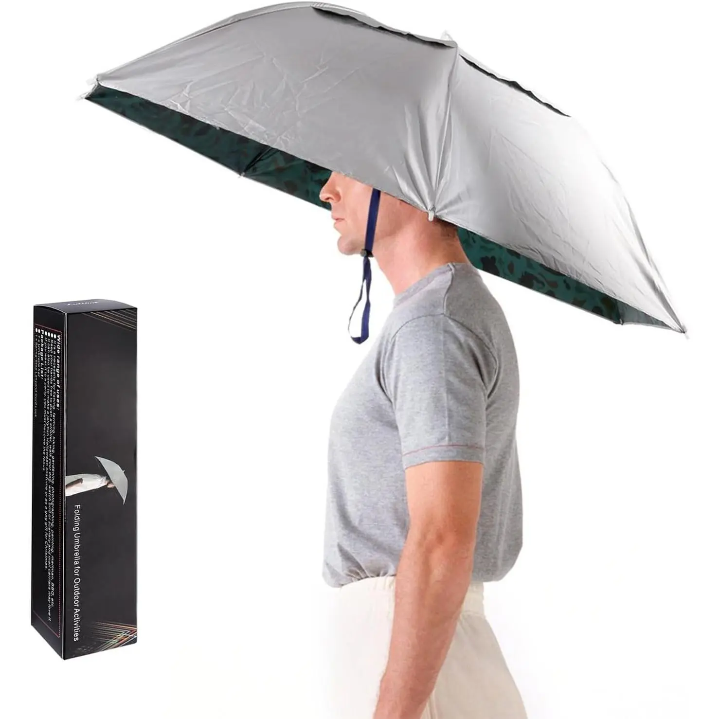 Umbrella Hat Hands Free, 36‘’ Wide Brim Sun & Rain Hat with Adjustable Chin Strap for Outdoor Activities