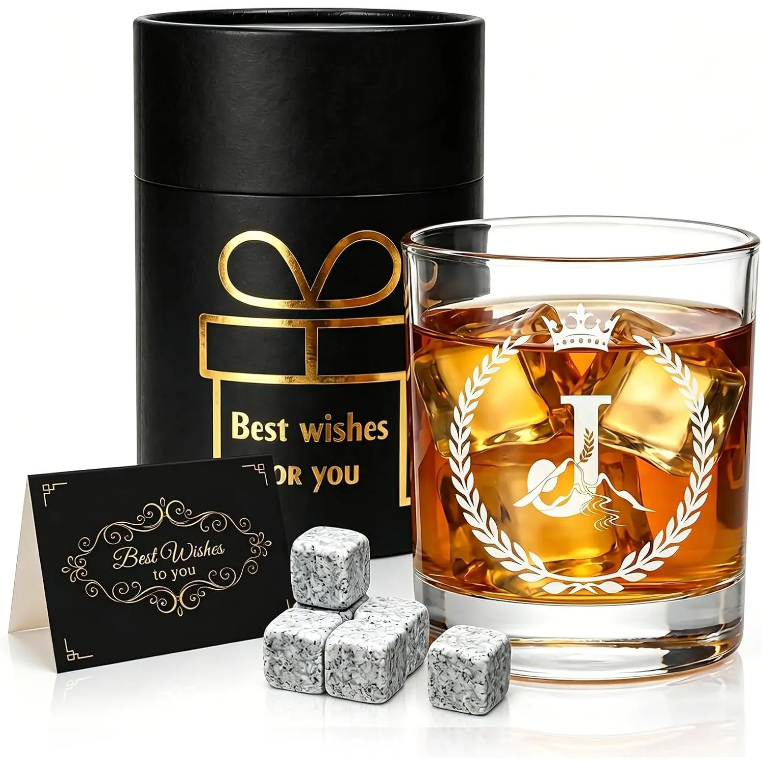 Personalized  Glasses Gifts for Men or Women, 12oz Letter J Monogrammed Old Fashioned Glass with  Box, Custom Initial Engraved Rocks Glass,  Christmas Birthday Gifts for Him or Her