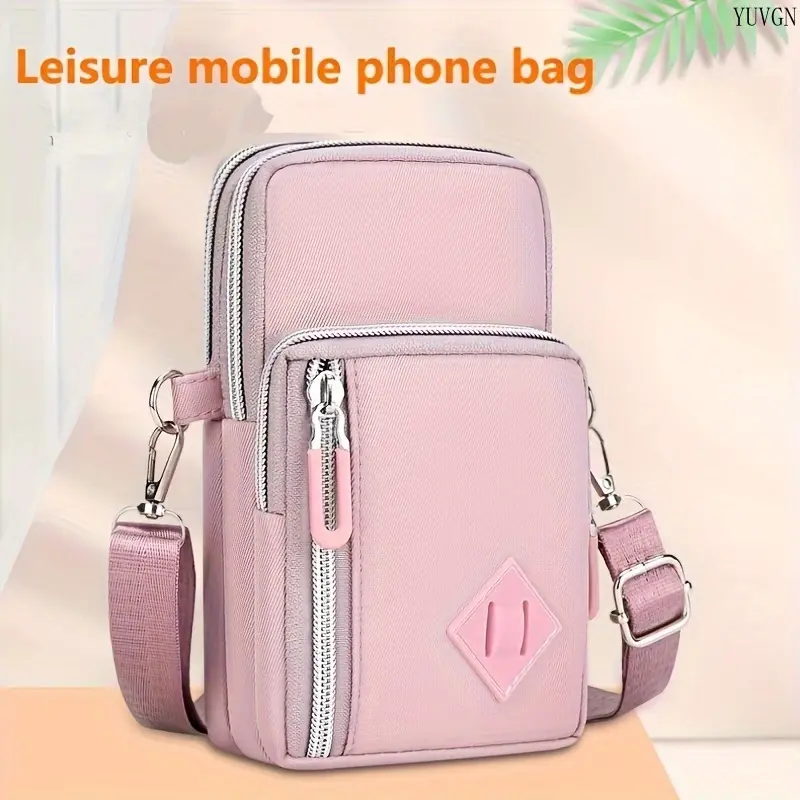 Sporty Chic Plain Casual Messenger Bag - Lightweight Athletic Crossbody, Vertical Design, Adjustable Strap, Multi-Zip Pockets for Outdoor Sports, Gym Use