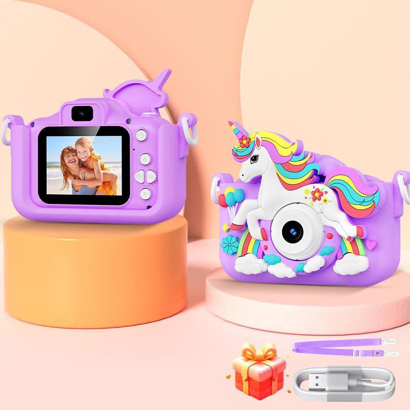 Multifunctional Camera with 5 Puzzle Games, Cute Unicorn Silicone Case, 1080P HD Lens, Home Selfie Photos, Video Recording, Birthday Gift