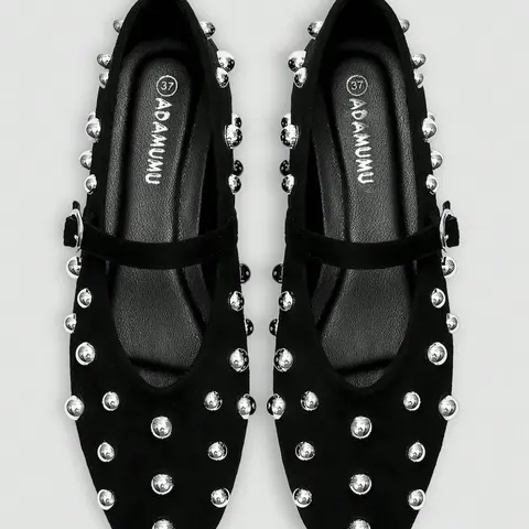 Adamumu Rivet Mary Jane Flat Shoes, Sweet Cool Vintage Style, Buckle & Studs, Women's Daily Commute Party Footwear, Casual Flats, Versatile Shoes, Maryjanes