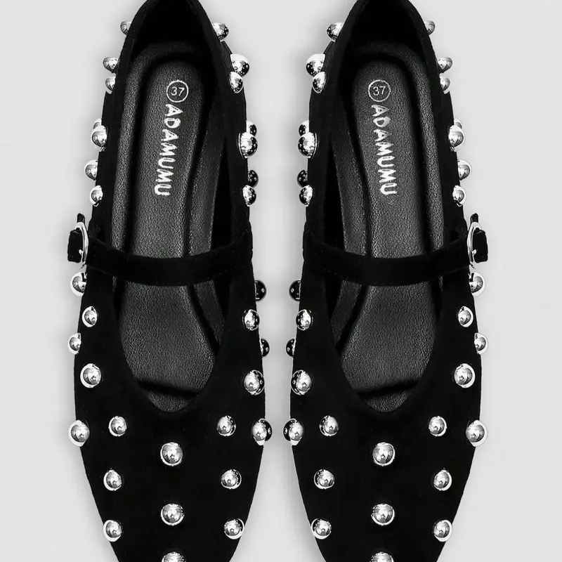 Adamumu Rivet Mary Jane Flat Shoes, Sweet Cool Vintage Style, Buckle & Studs, Women's Daily Commute Party Footwear, Casual Flats, Versatile Shoes, Maryjanes