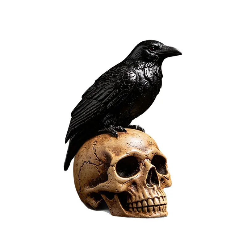 Halloween Raven Skull Resin Sculpture, Outdoor Garden Patio Decor, Halloween Decoration, Resin Material, Perfect for Festive Settings