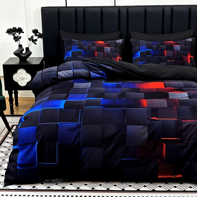 3 cool tech digital printed material quilt cover sets, four-season products, in red and blue, with four sizes (twin bed, double bed, queen size bed, king size bed) (1 bedspread + 1/2 pillowcases, no filling)