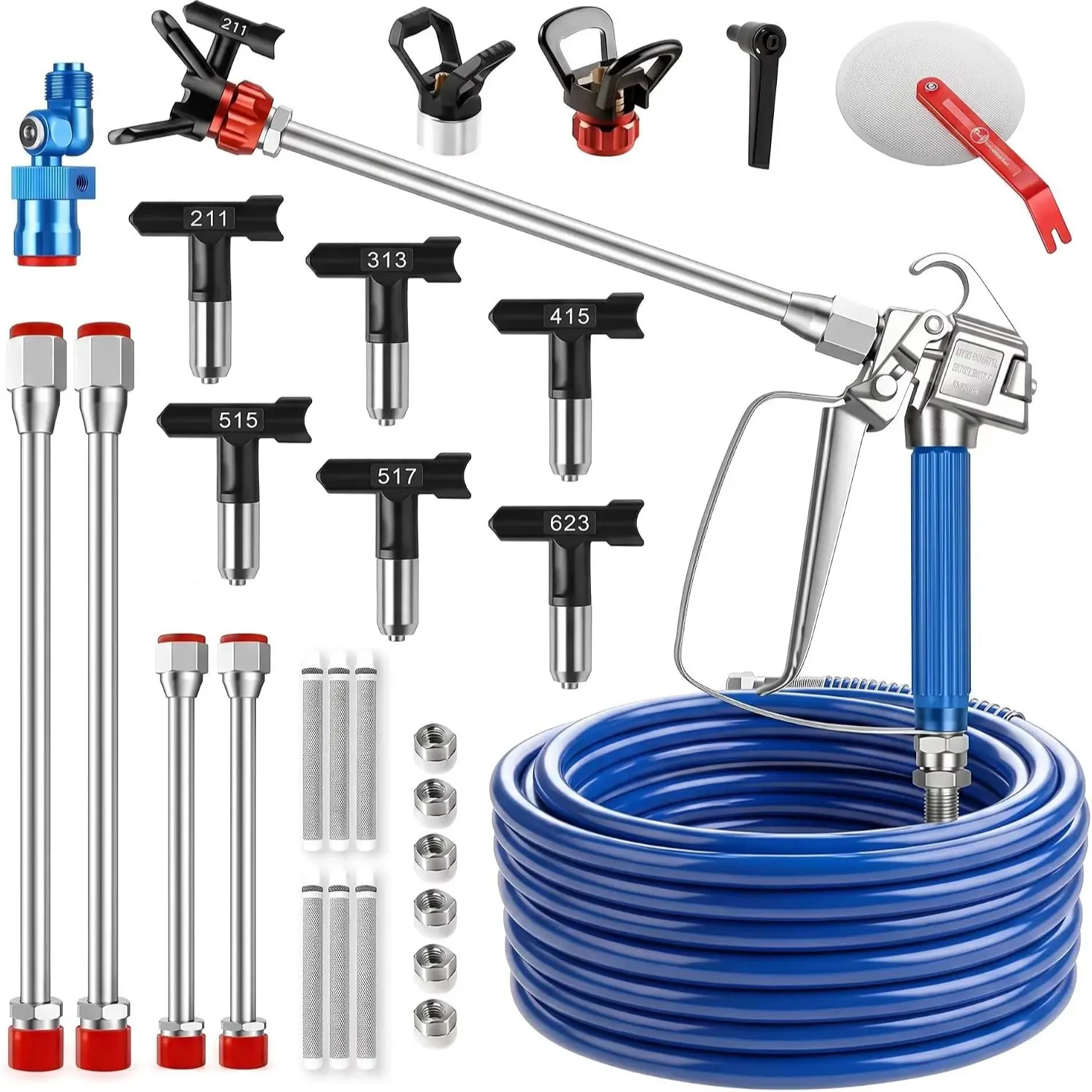 22 Piece Airless Paint Sprayer Accessory Kit, High-Pressure Sprayer Gun with Multiple Nozzles, 7.87" & 11.81" Extension Rod, 60 Mesh Filter for DIY, Interior Exterior Painting