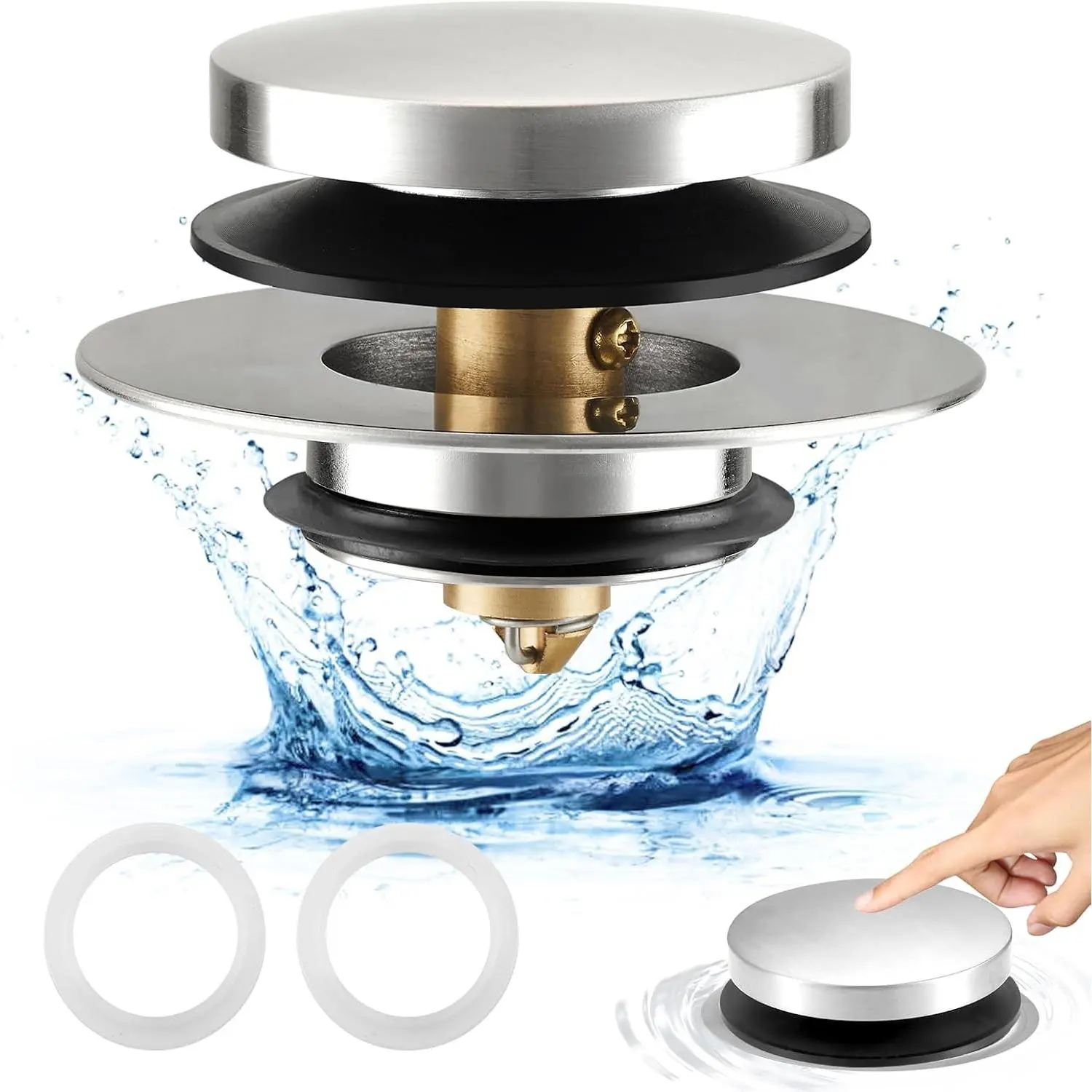Bathtub Drain Stopper, Tub Plug for 1.5"-1.72" Regular Drains | Universal Pop Up Tub Stopper Replacement for Tip Toe/Trip Lever/Lift&Turn Tub Drains, 3 O-Rings,Chrome Plated