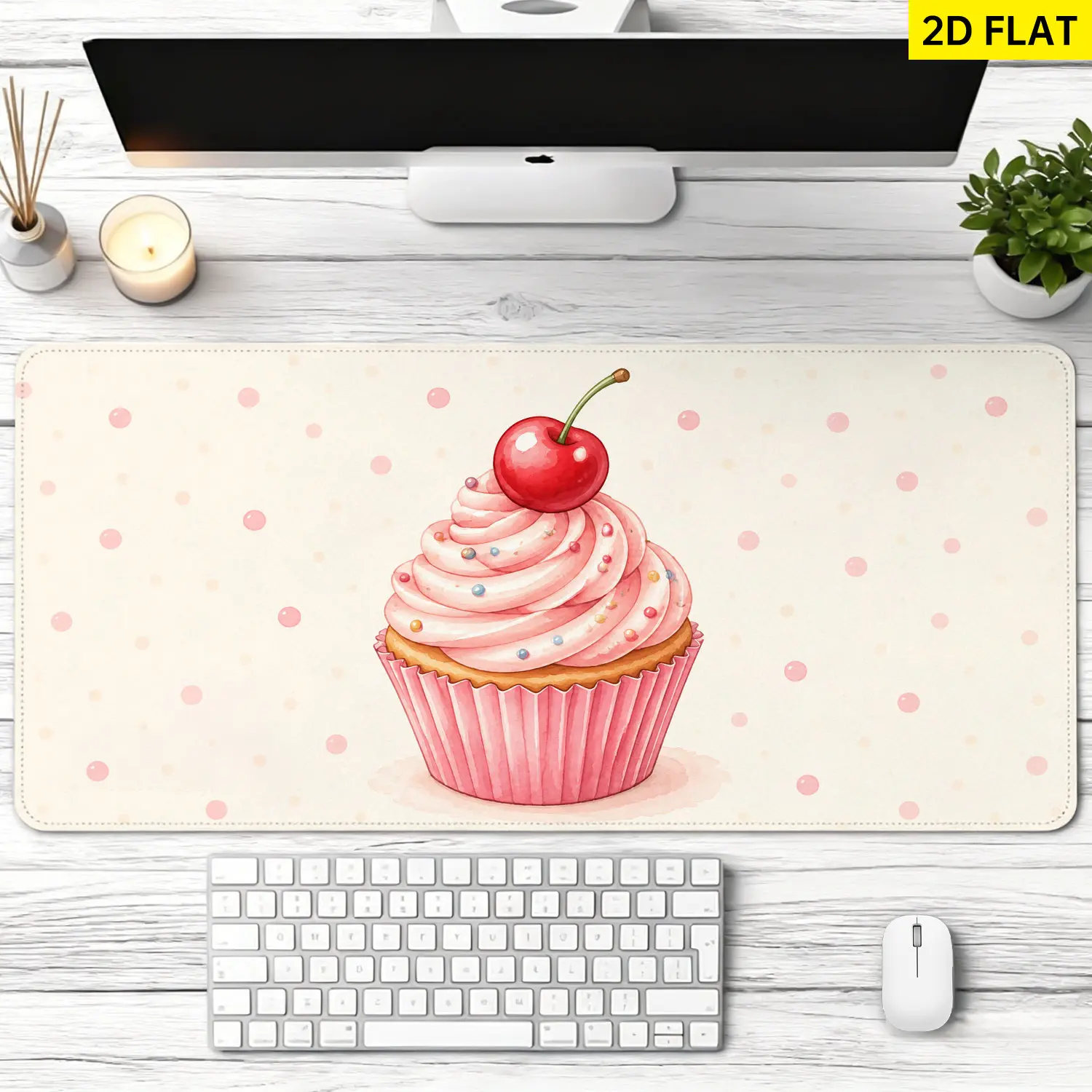 Extra Large Cherry Cupcake Dessert Mouse Pad, Non Slip Rubber Pad, Desktop Decoration Drotection Pad, Washable, Lock Edge Multi Size, Premium Multipurpose Mousepad For Home, Office, Gift for Family and Friends
