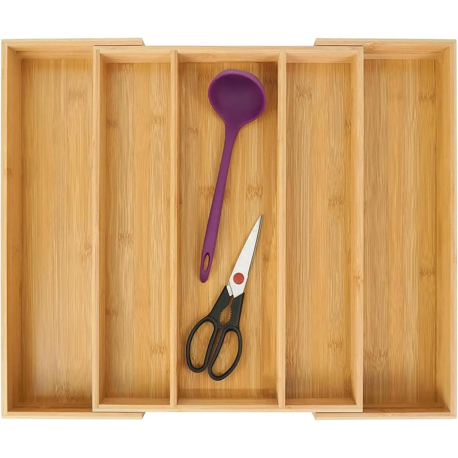 Bamboo Expandable Kitchen Drawer Organizer Silverware Utensil Tray | Cutlery Holder, Drawers Divider for Large Utensils, Flatware, Knives, Spatulas in Kitchen, Office, Adjustable 3-5 Slots