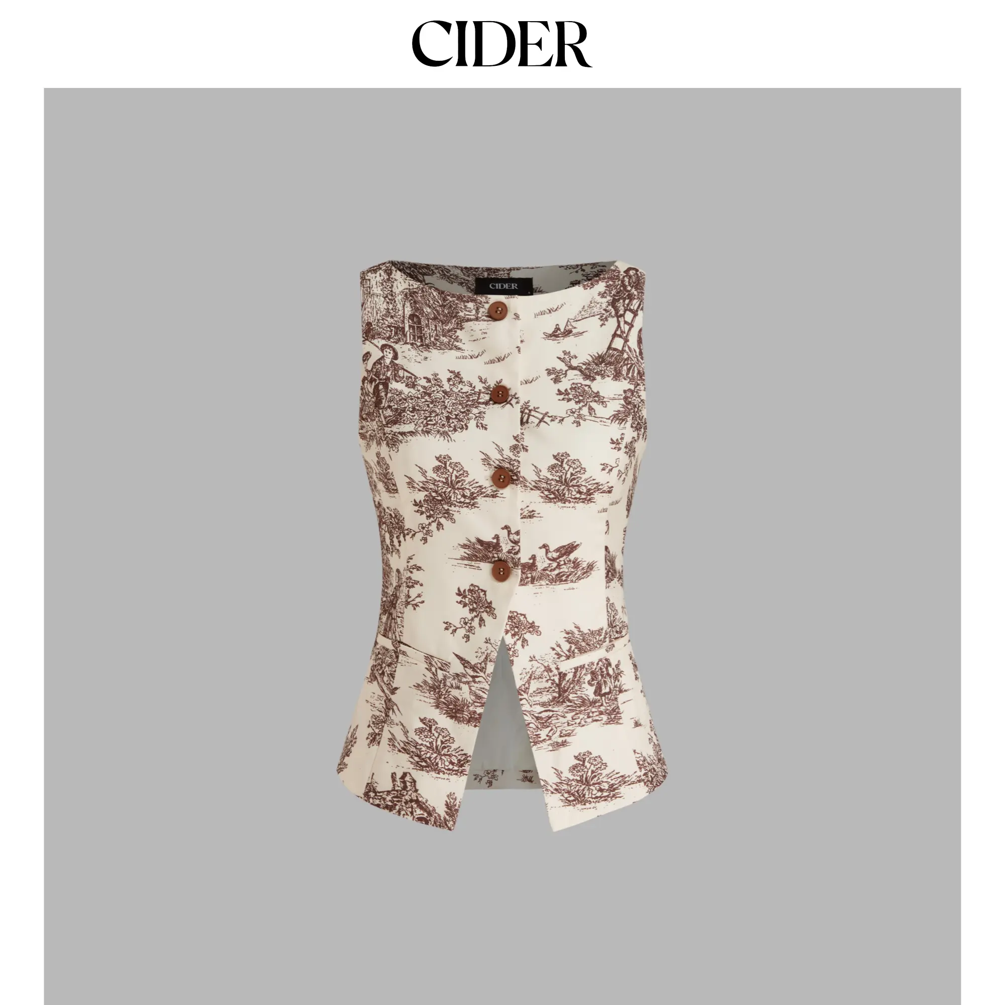 Cider [2 colors, size 2-10] Boat Neck Toile De Jouy Waistcoat