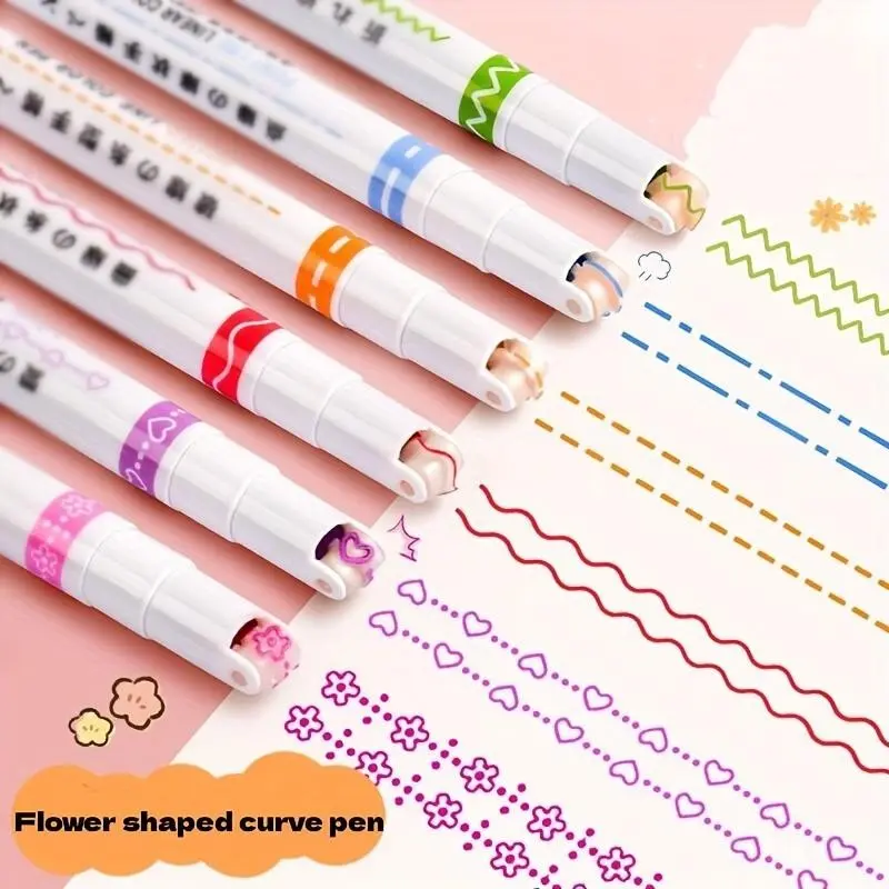 6pcs 6-Piece Assorted Flower-Shaped Fine Line Aesthetic Pens: PVC, Perfect for Note-Taking and Marking, Office Stationery Essentials