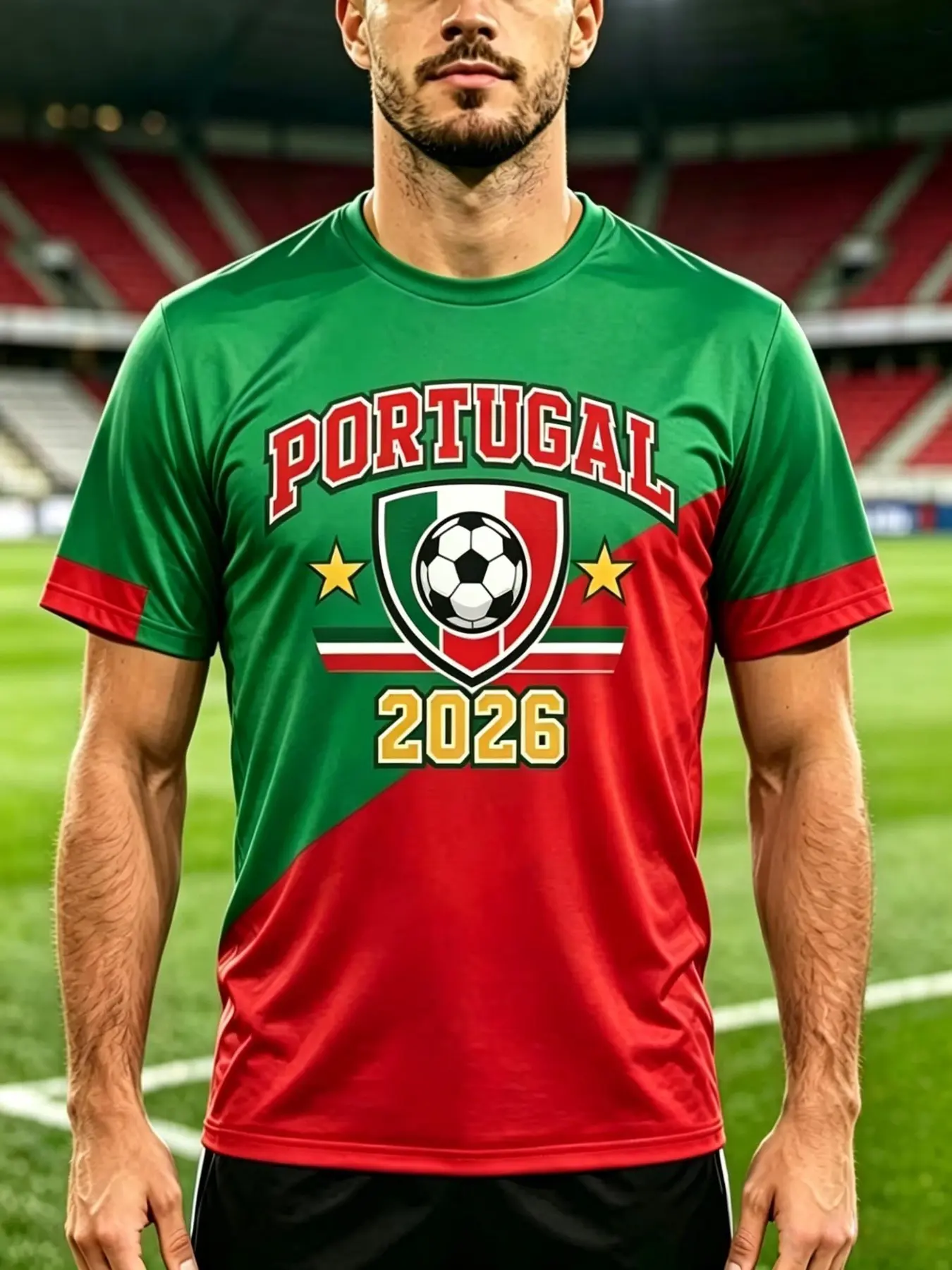 Men's Printed T-Shirt, Summer New Arrival, Portuguese Wolf Head Football Print, Casual Loose-Fit, Comfortable Breathable