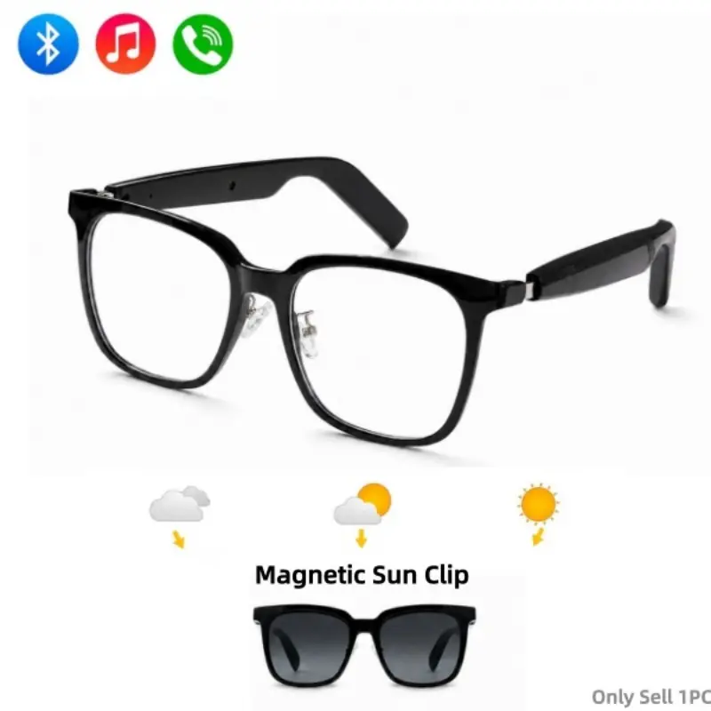 Magnetic Smart Glasses for Men Women, 2-in-1 Open-Ear Bluetooth Audio Glasses with Clip-On Sun Lenses,Touch Control, Voice Assistant,Hands-Free Calls and Music