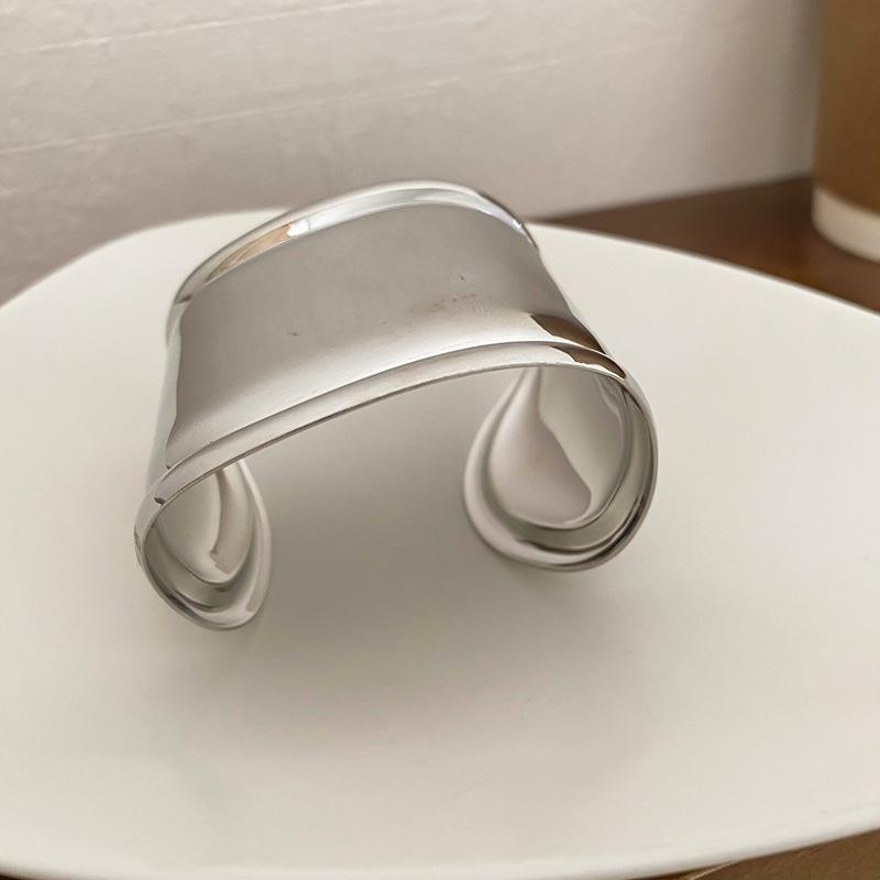 Silver Wide Cuff Bangle for Women, Minimalist Open Cuff Bracelet, Chunky Statement Jewelry for Daily Wear & Party