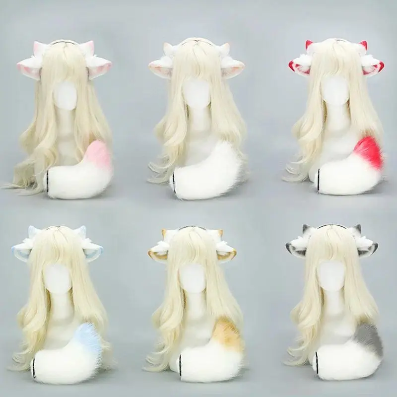 Plush Sheep Ears Headband Furry Sheep Tail Animal Fursuit Comic-con Cosplay Props Party Role Play Hairband Hair Accessories