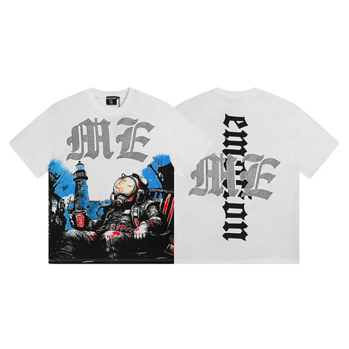 MIXED EMOTION Unisex Y2K Hip Hop Diamond Angel Graphic Cotton Tee Vintage Washed Oversized Streetwear Couple Short Sleeve Summer Trendy Graphic Top