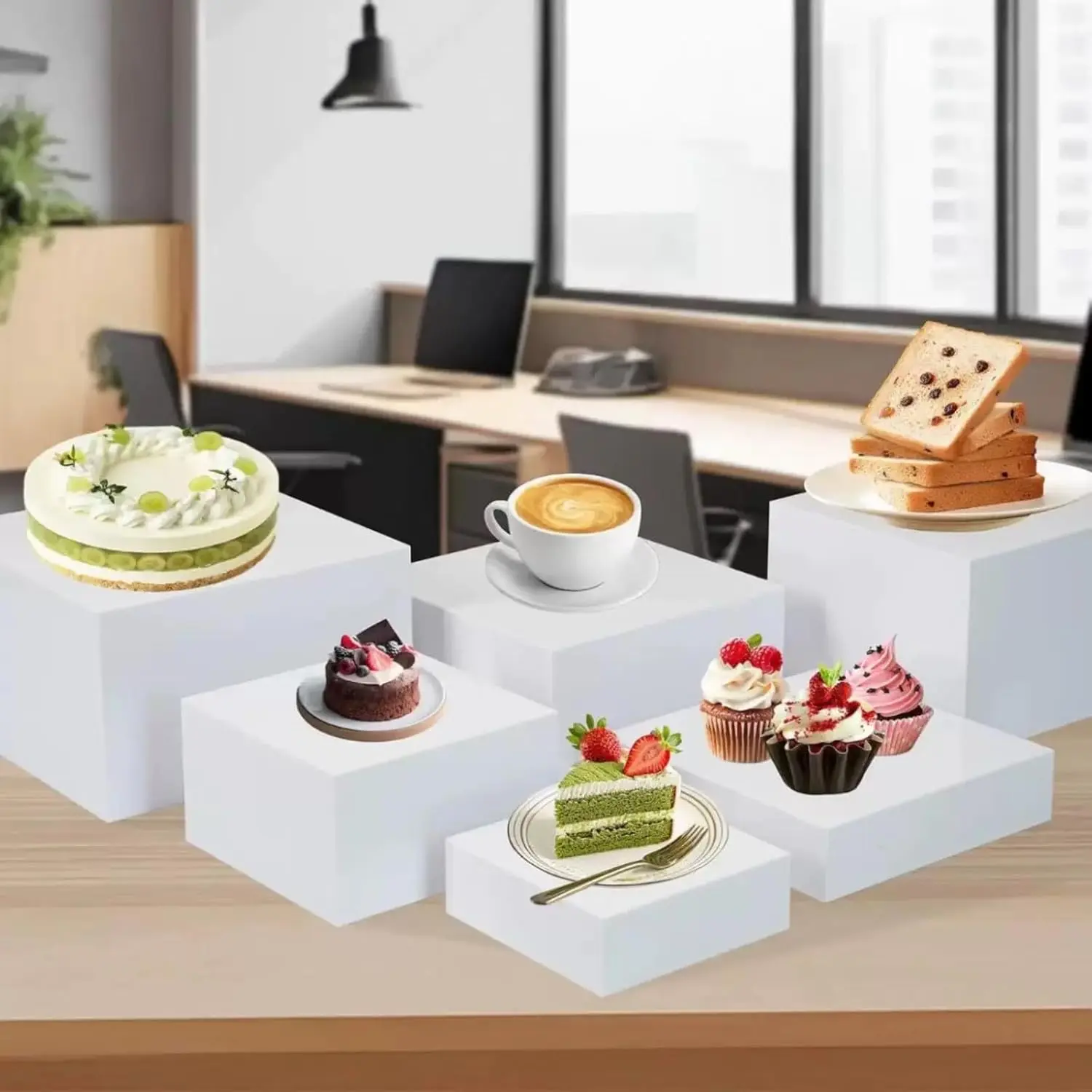 Acrylic Nesting Display Risers Set White Buffet Stands with Hollow Bottoms for Dessert Tables, Catering, Parties, Retail, Jewelry, Collectibles & Cupcakes