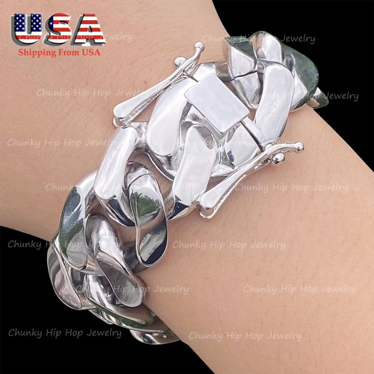 Men's Chunky Chain Bracelet, Heavy Miami Cuban Link in Solid Stainless Steel, 18-22mm Polished Silver Finish, Fashionable Hip Hop Bangle, Fashionable Chunky Bangles, Cuban Link Bracelets & Bangles