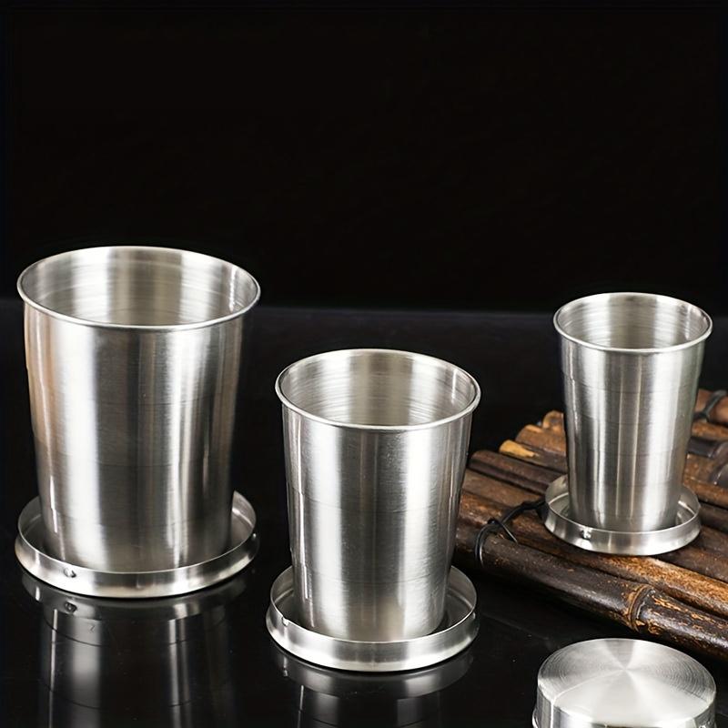 2.54/5.07/8.45oz Stainless Steel Folding Cup, Camping Cookware Retractable Teacups