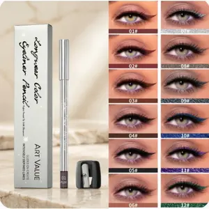 Longwear Color Gel Eyeliner Pencil with Sharpener, Waterproof Smudge-resistant Highly Pigmented Eye Liner Pen, Creamy Smooth Long Lasting Precision Eye Makeup for Women, 12 Optional Shades