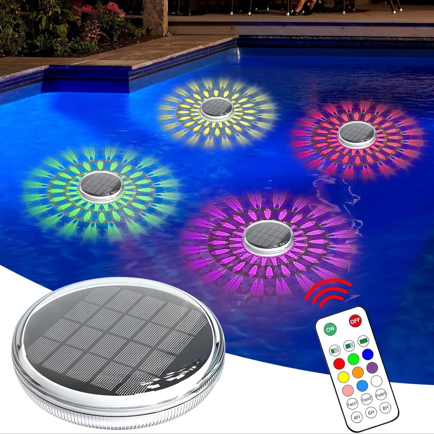 Solar Rechargeable Floating Pool Light with Remote, 9 LED Lighting Modes, Ipx7 Waterproof, Ideal for Indoor Pools and Spa Parties