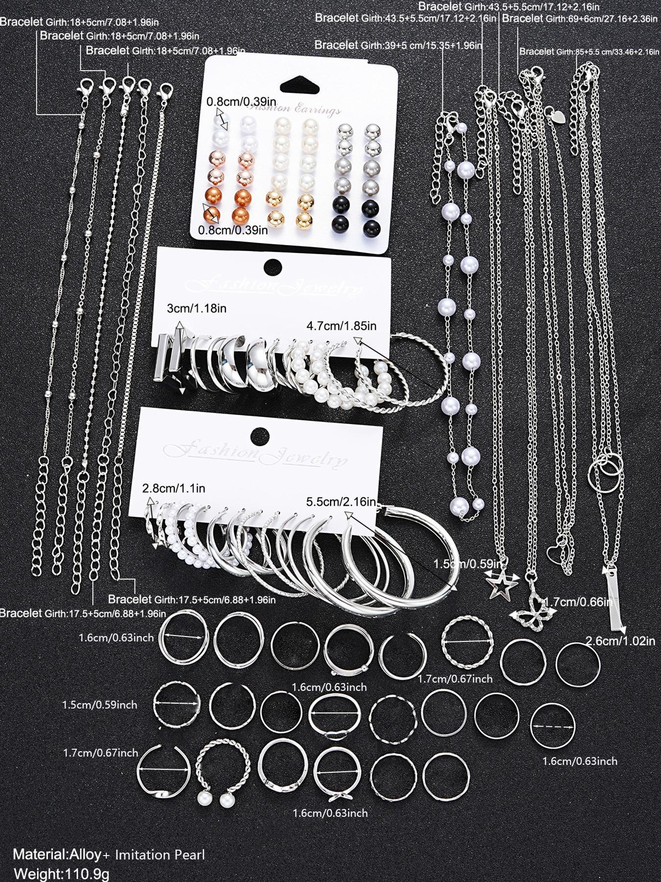 Fashion Faux Pearl Decorated Jewelry, Heart & Flower & Geometric Shape Earring Bracelet Necklace Ring Jewelry Set, Elegant Jewelry Set, Gifts without Box