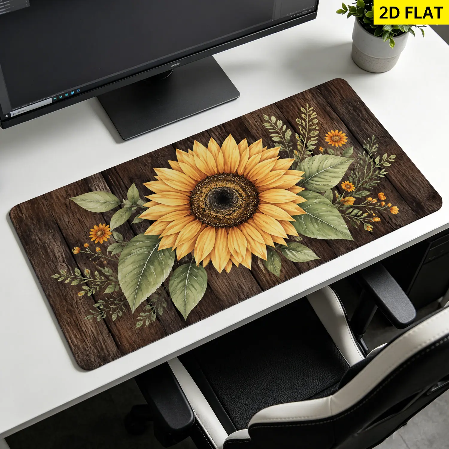 Extra Large sunflower rustic wood Mouse Pad,Non Slip Rubber Pad,Desktop Decoration Drotection Pad,Washable,Lock Edge Multi Size,Premium Multipurpose Mousepad For Home,Office,Gift for Family and Friends