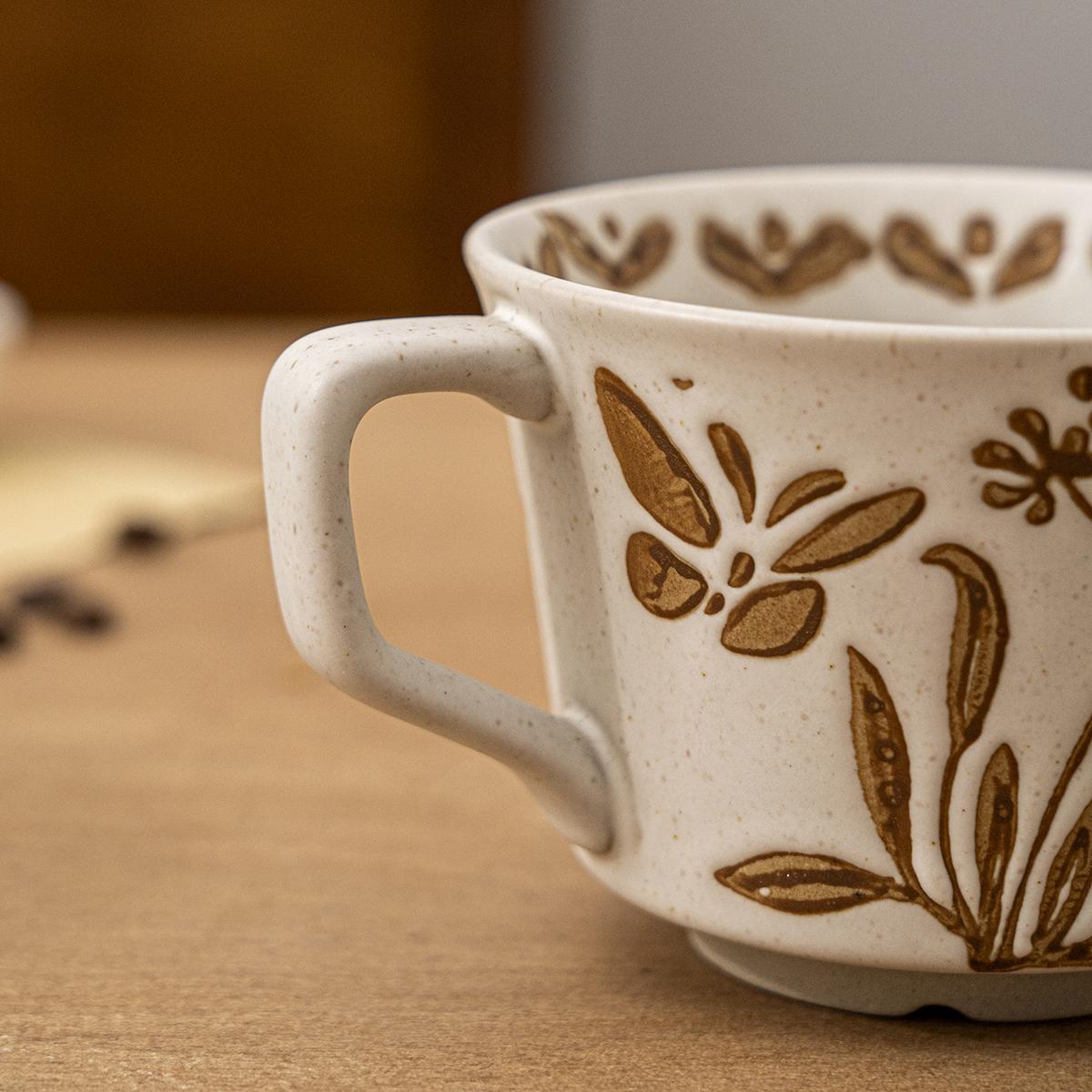 Leaf Pattern Ceramic Coffee Cup, 4 Counts/set Coffee Making Tool, Coffee Making Tool for Home Kitchen, Kitchen Accessories, Tea, Stylish Drinkware