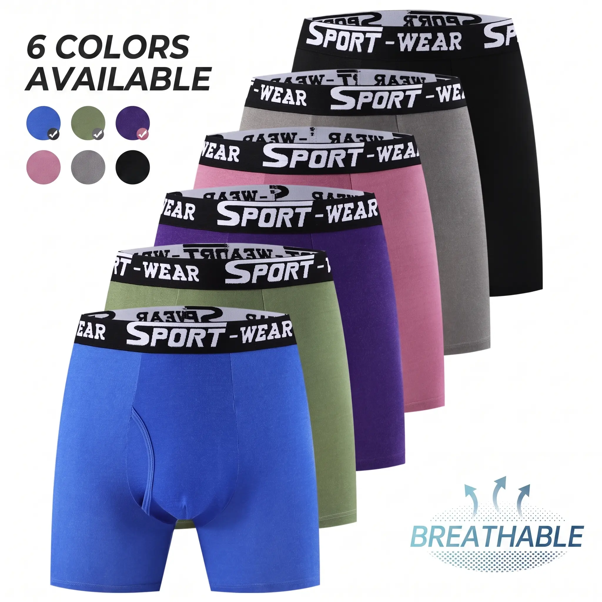 Men'S Long Leg Boxer Briefs 6 Pack Breathable High-Stretch Athletic Underwear With Anti-Chafing No-Ride-Up Support Pouch For Gym Running Workouts And Daily Wear Premium Wear, Mid Waist