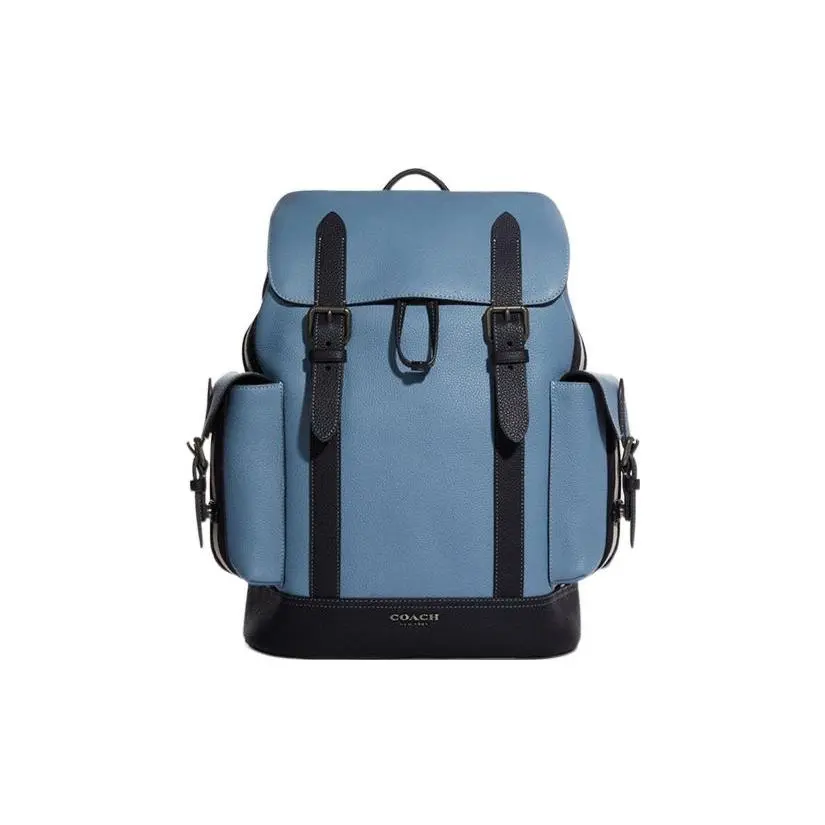COACH Hudson 30 Drawstring Top-Flap Backpack – Men’s Large Leather Bag in Indigo and Midnight Blue