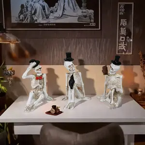 3pcs Elegant Gentleman Skull Decorations, Halloween & Day of the Dead Decoration, Perfect for Office Desk & Living Room, Ideal Gift for Festivals