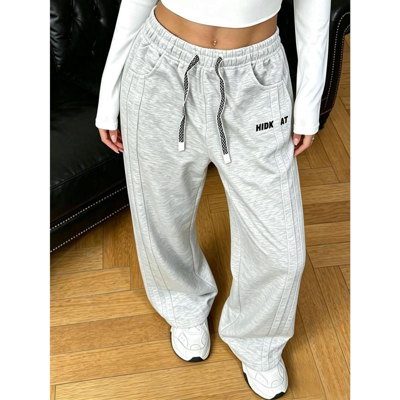 Women's Color Blocked Sports Pants Loose Version Jogging Pants Casual Street Style with Drawstring and Pocket Sports Pants Breathable Running Pants
